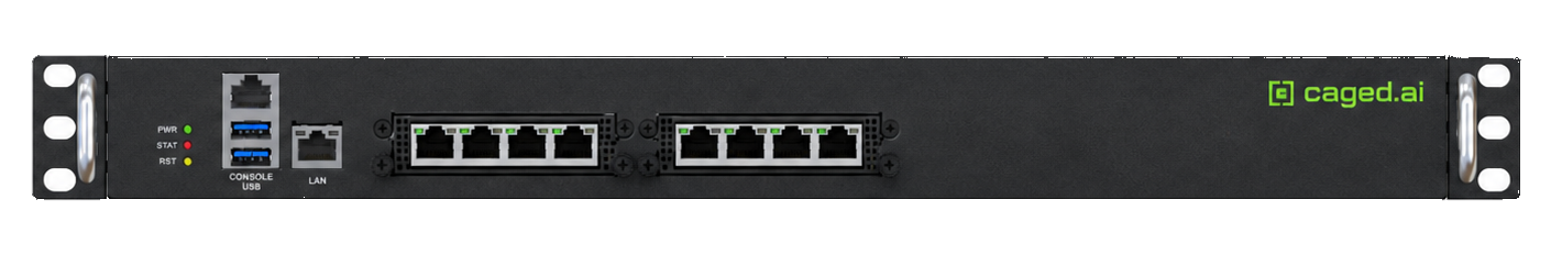Straight-on front view of the Caged AI medium branch gateway